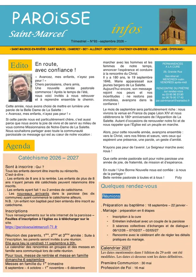 Paroisse infos, septembre 2026, page 1 (agrandir)